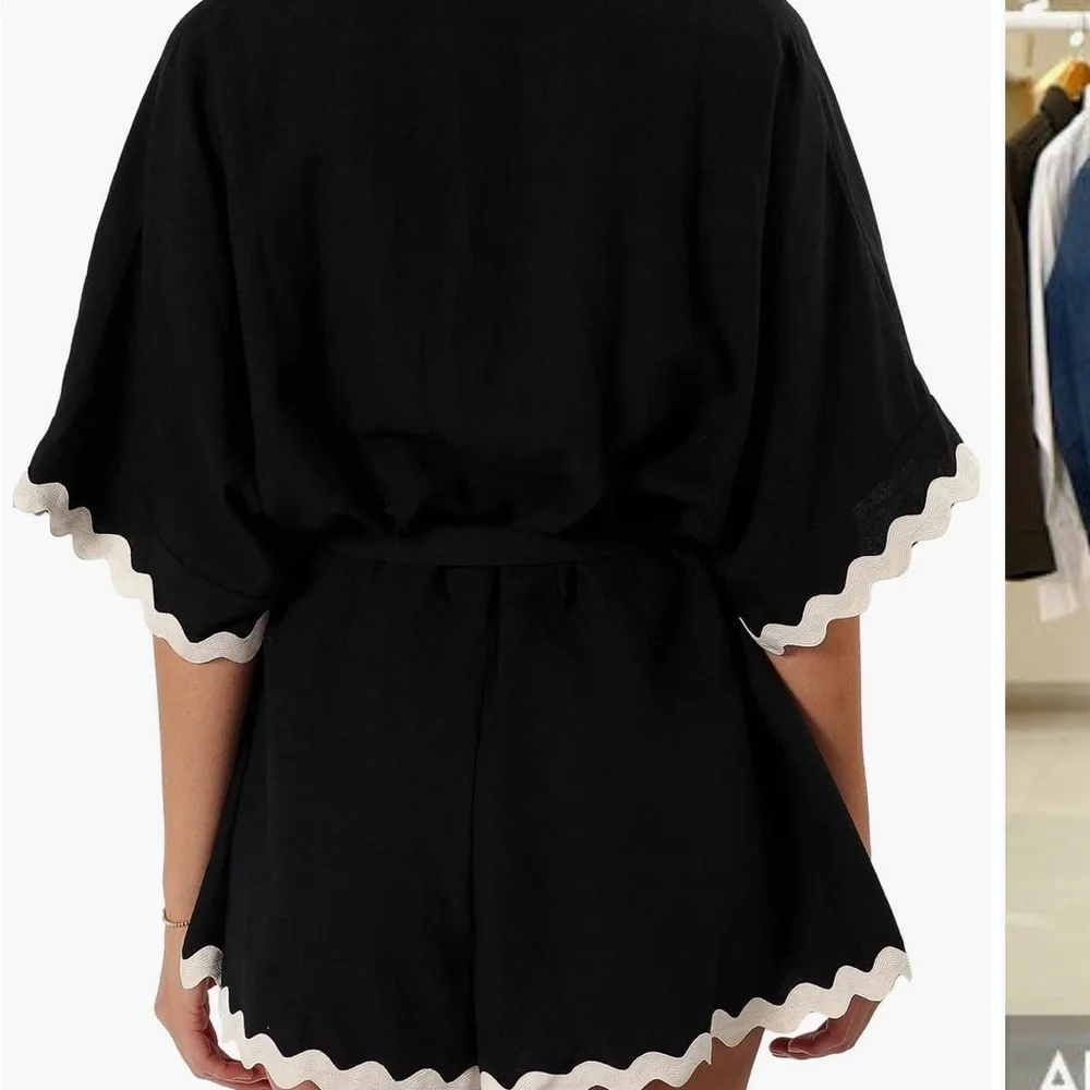 NWT Petal and Pup Isabella cotton & linen bottom up black/white romper size s - Picture 2 of 14